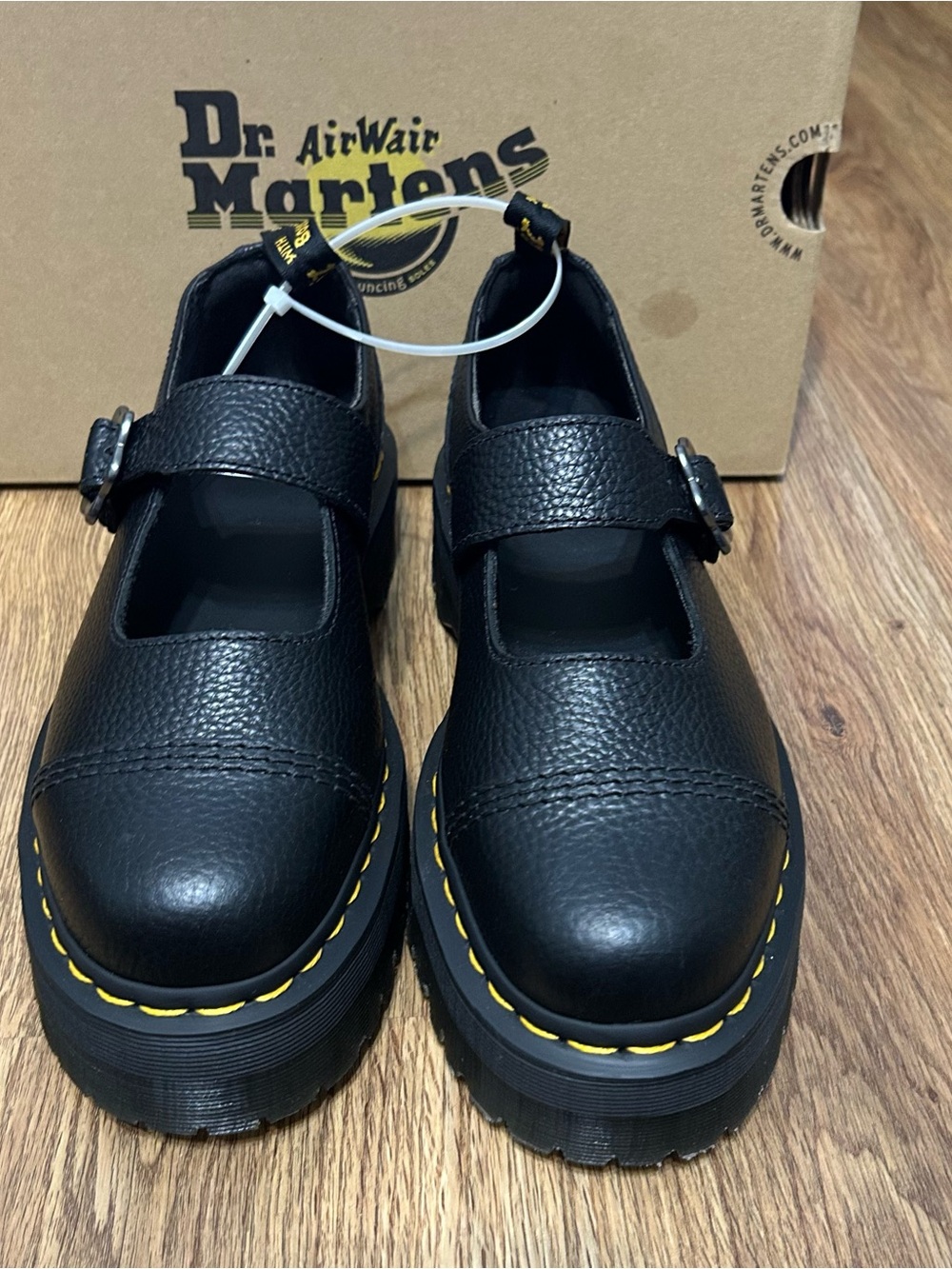 DR MARTENS Addina Flower buckle black leather platform shoes women’s 9 new - Picture 7 of 8